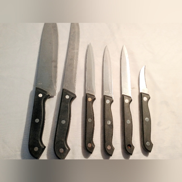 Group of 6 Slitzer Rostfrei German Knives - Stainless Steel Black Handles - Picture 5 of 11